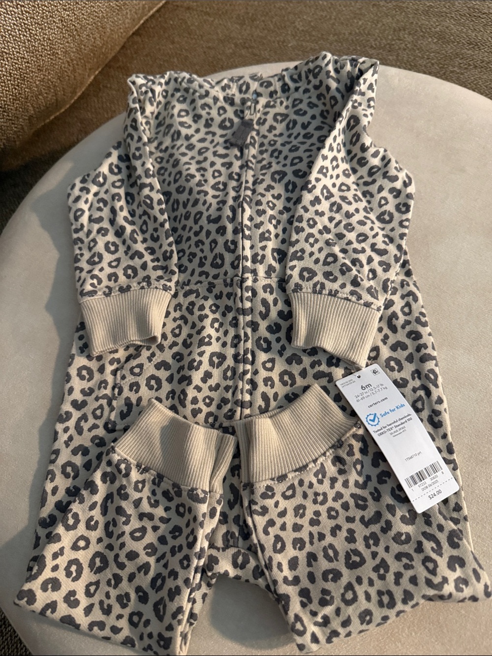 Carter's Beige and Brown Leopard Print Baby Zip Romper
